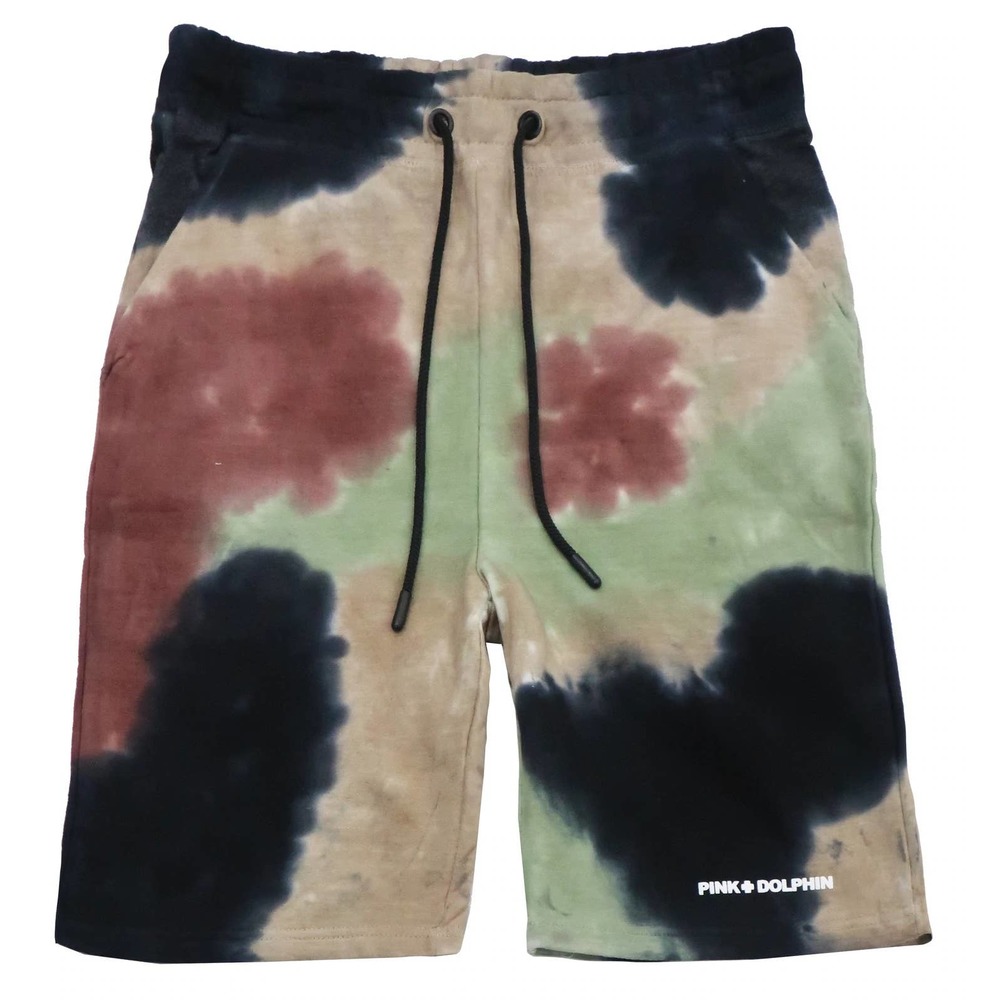 Pink Dolphin Men's Tie Dye Waves Script Logo Fleece Sweat Shorts - Green Camo
